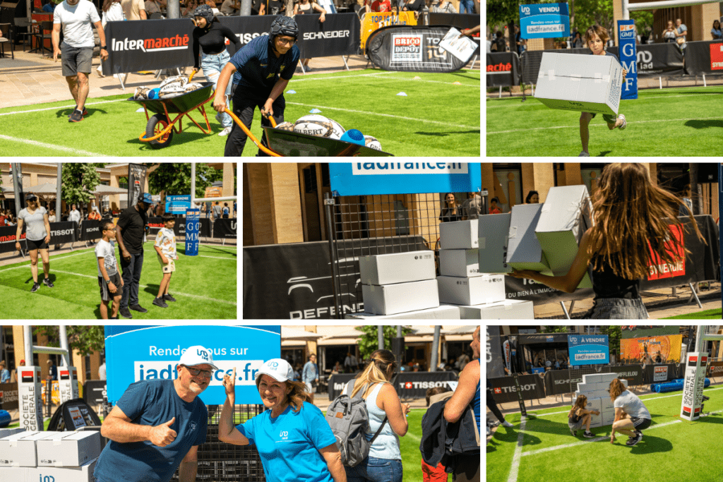 Les déménageurs iad au stand iad du top 14 extra tour