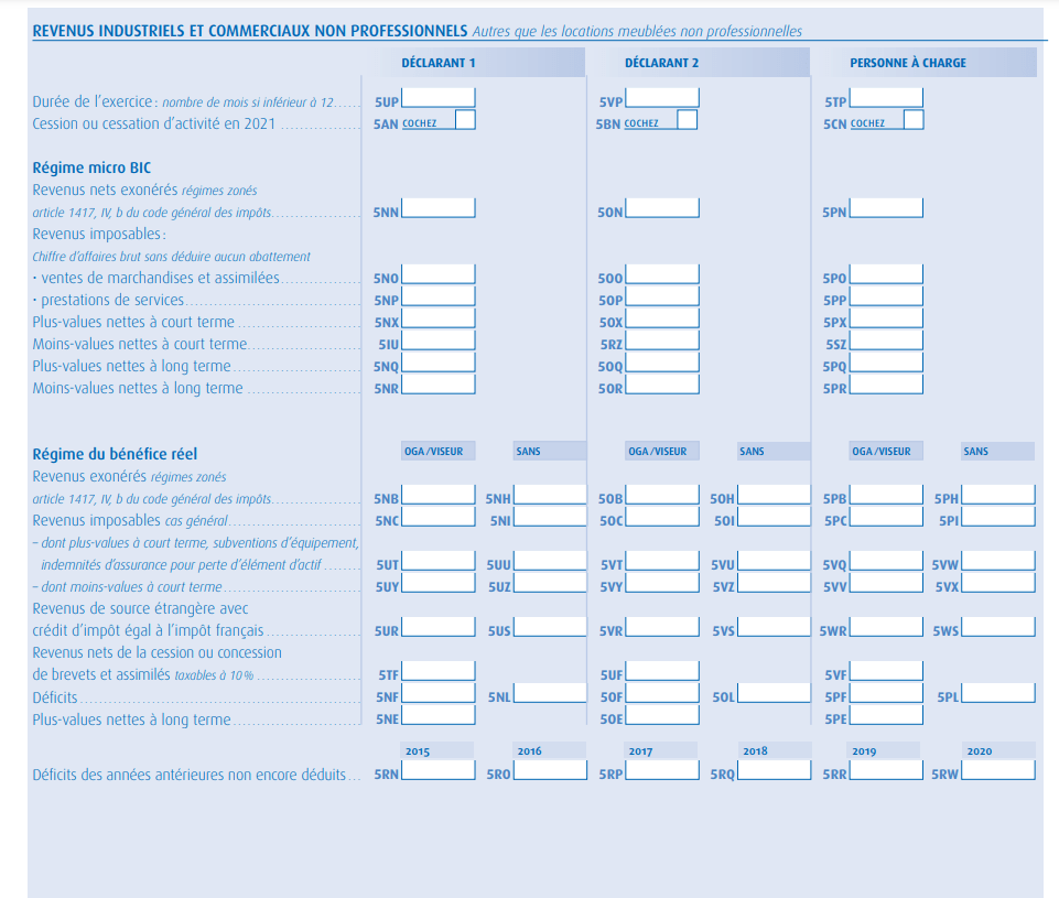 formulaire 2042 c bic lmnp